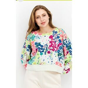 2 Piece Set Champion Campus French Terry Crew Neck Floral Sweatshirt & Shorts Lg